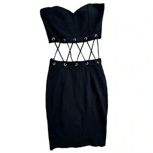 Black Mini Cut Out Detail Dress Tub Top Fitted Skirt bodycon, Sexy, Medium